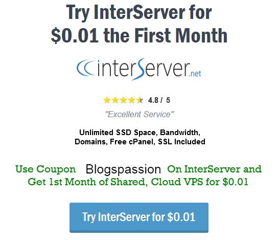 InterServer SSD VPS and Shared Hosting at $0.01 First Month